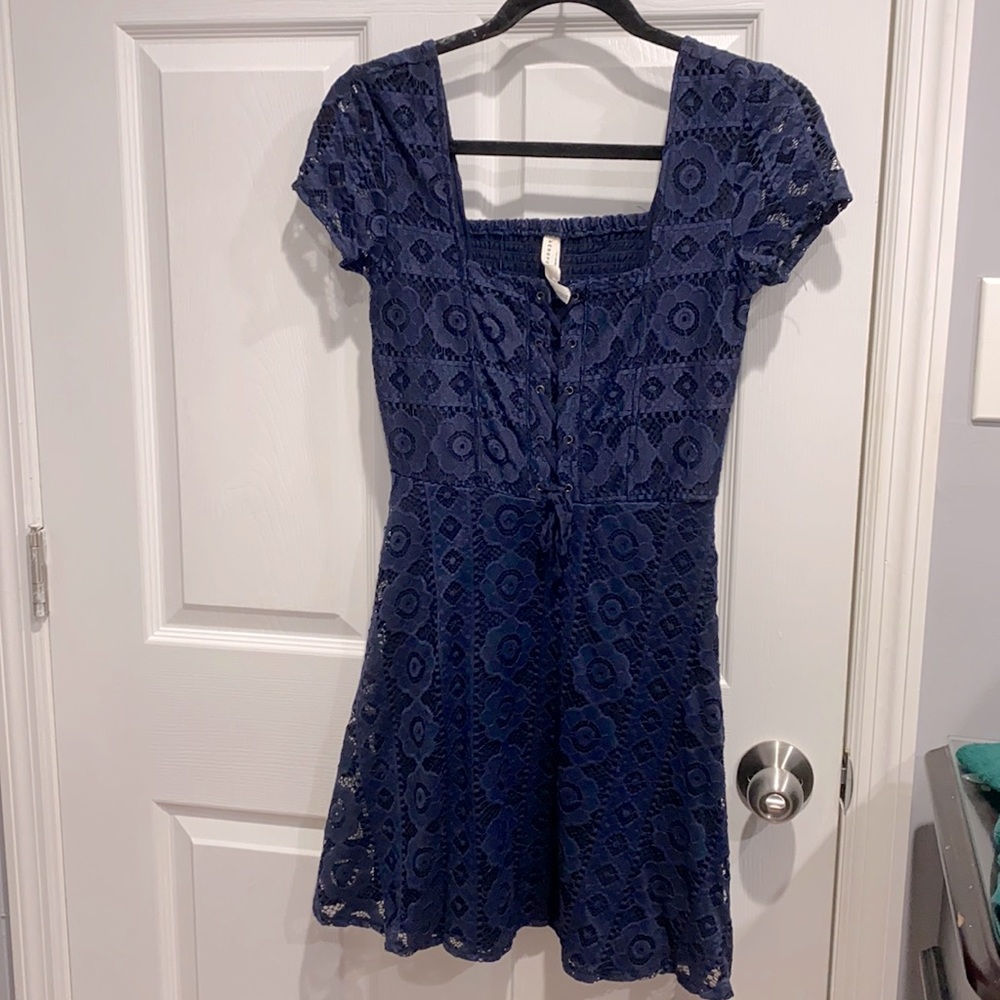 Absolutely Gorgeous Milkmaid Style Lace Navy Blue Dress